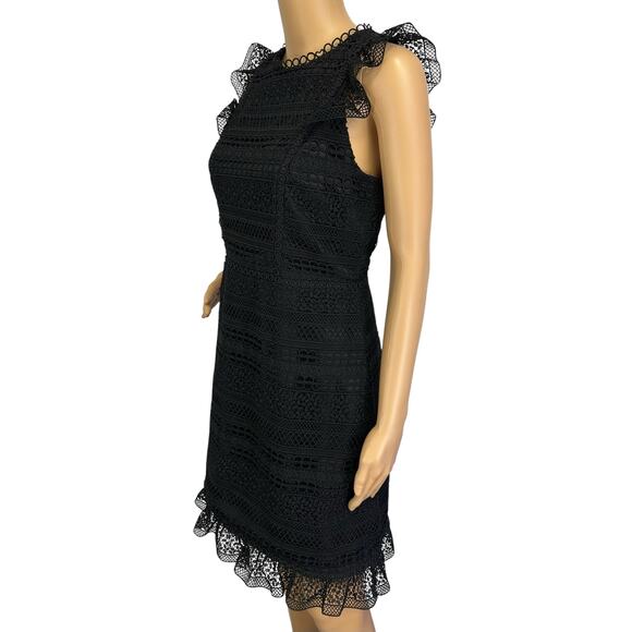 J. Crew Cap Sleeve Ruffle Dress in Mixed Lace Black Size 2 - Picture 8 of 16
